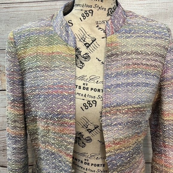 Lafayette 148 Blazer Pastel Rainbow Peplum Lightweight Pockets Textured Size 6 - Picture 2 of 9